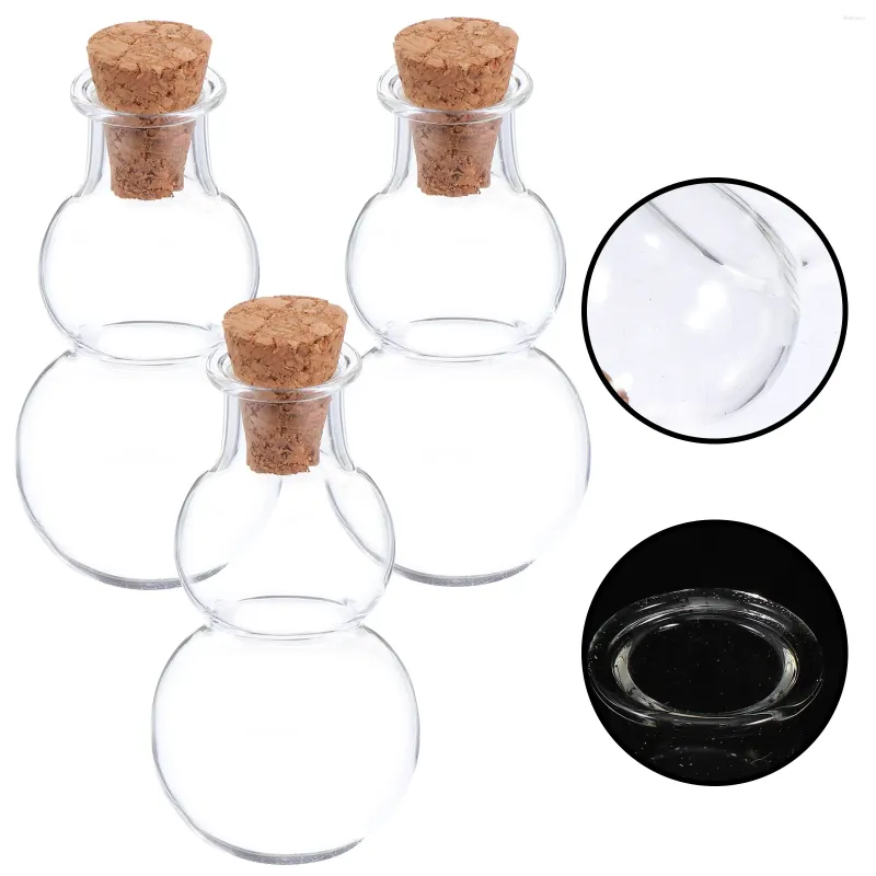 Vases 3 Pcs Wishing Bottle Mini Jar Corked Drift Gourd Shape Bottles Small Gems DIY Wooden