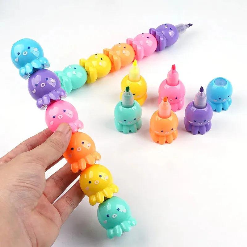 Kawaii Söt bläckfiskar Högljusare mejslingsmarkör pennor pastellfärger för barn barn barn xmas födelsedag kreativa presenter 240320