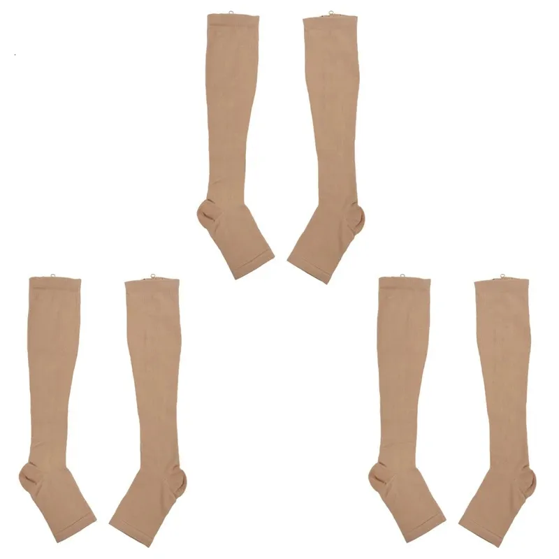 3X Calzini al ginocchio a compressione per la circolazione aumentante Calze di supporto per le gambe Beige S240401