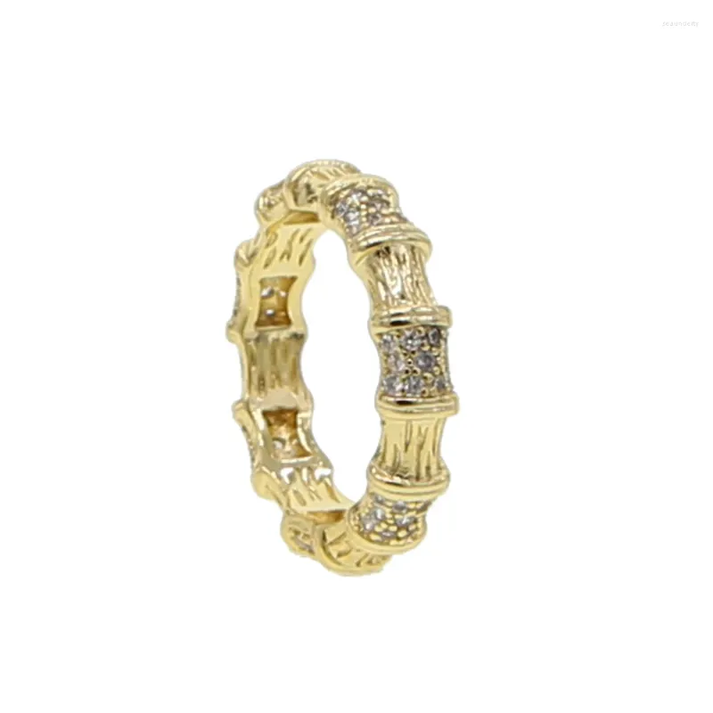 Cluster Anéis Cor de Ouro 2024 Lucky Cz Eternity Ring Band Engaement Bonito Linda Menina Mulheres Zircônia Dedo