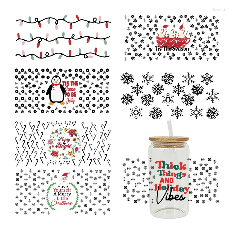 ملصقات النوافذ 3D UV DTF Transfers 16oz Cup Wraps Year Merry Christmas Printed for DIY Glass Ceramic Metal Leather وما إلى ذلك. D5206