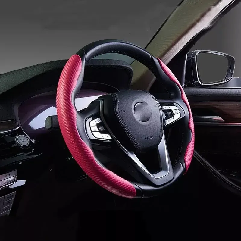 Red Carbon Fiber Look Universal Car Steering Wheel Booster Cover Non-Slip Auto Interior Decoration Accessories