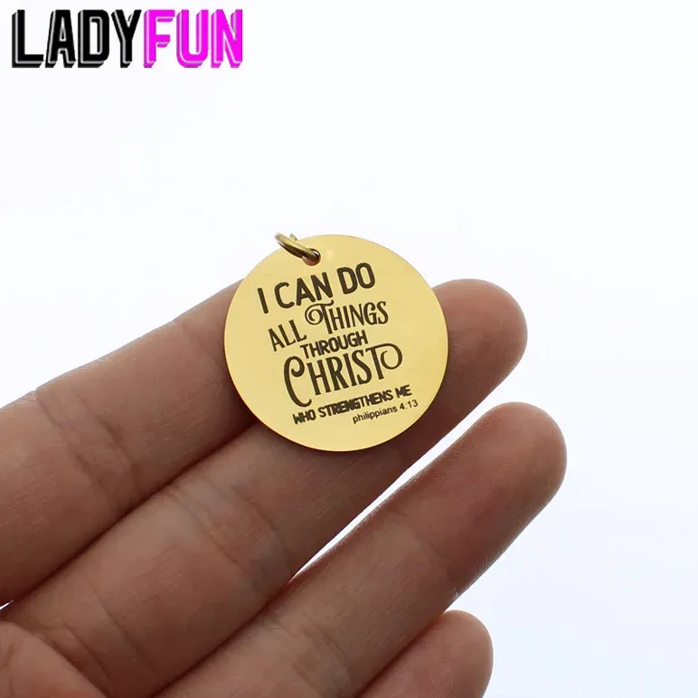 Charms Ladyfun personnalisable en acier inoxydable charme Christ Pendant Je peux tout faire à travers le Christ ... Charmes pour la fabrication de bijoux