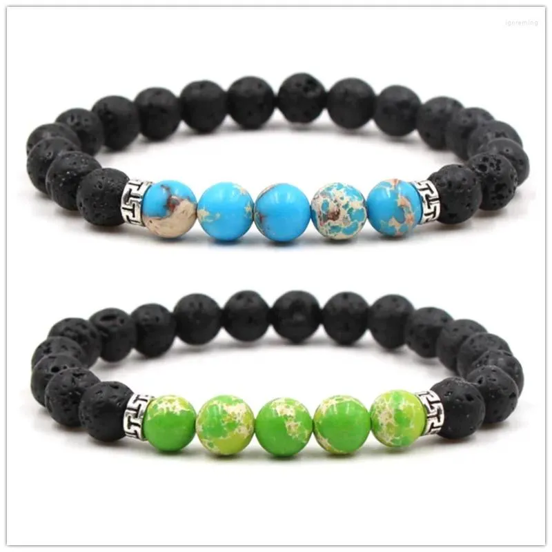 Charm Bracelets 12pcs 8mm Black Lava Stone Imperial Jasper Beads Bracelet Essential Oil Diffuser Balance Stretch Yoga Jewelry