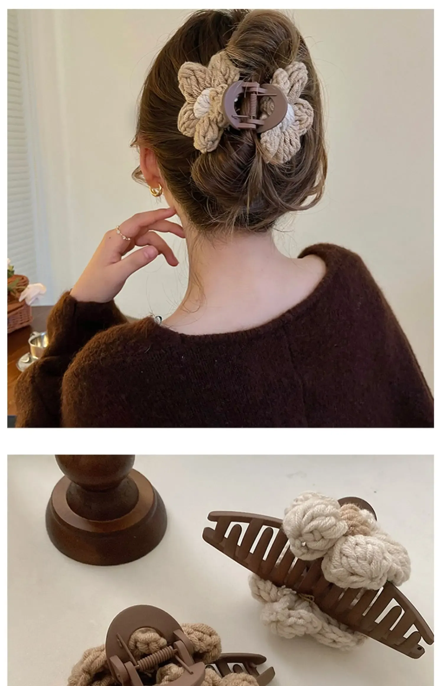 Nouvelle griffe de cheveux en laine pour femme, pince à cheveux de requin rétro élégante, tissage de fleurs, queue de cheval, griffe de crabe, Barrette, accessoires pour cheveux