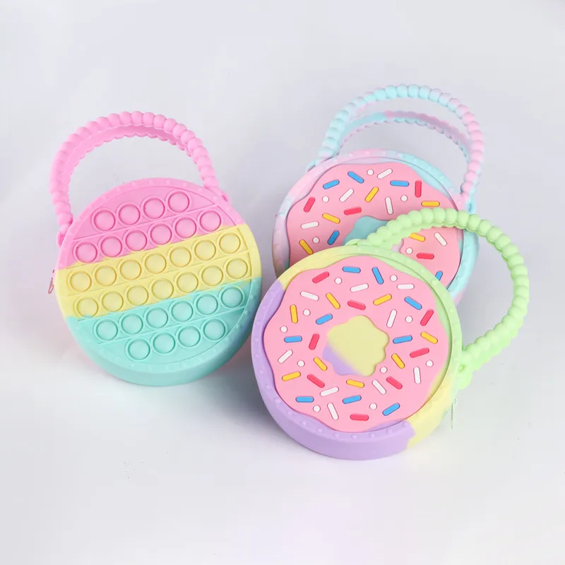 Silicone Coin Purse Cute Color Push Bubble Bag For Children Crossbody Bag Stress Reliver Fidget Squeeze Toys Autism Handbag Coin Pouch Purse for Kids 246