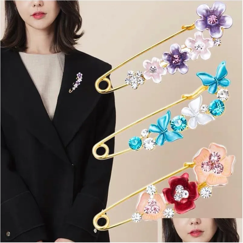 Pins Brooches Fashion Shawl Flower Brooch For Women High Quality Cor Tip Large Pins Jacket Anti-Glare Silk Scarf Buckle Jewelry Drop Dhhbv