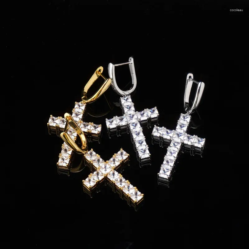 Stud Oorbellen 1 Paar 2 Stuks Hip Hop Micro Verharde Zirconia Bling Cross Earring Mannen Vrouwen Out Rapper Sieraden drop