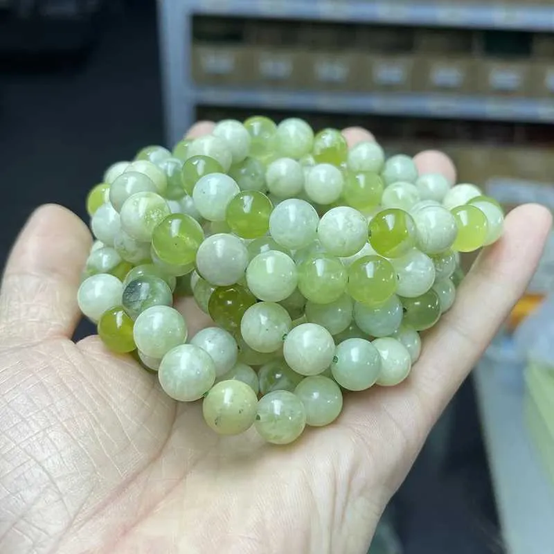 Kedja naturlig 7a ormformade nya jade pärlor grön chalcedon rund pärla armband kvinnor sten smycken ädelsten gåva handgjorda kedja q240401