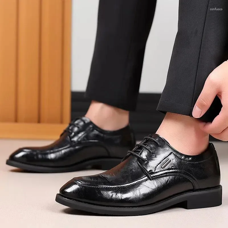 Casual Shoes Men Leather Lace Up Oxfords Business Office Dress Shoe Fashion Wedding Party Pointed Black