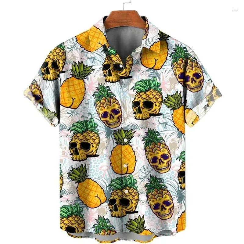 Мужские повседневные рубашки с 3d принтом ананаса, фруктами и гавайским лимоном, мужские модные блузки, пляжные рубашки, летняя рубашка с лацканами для отдыха