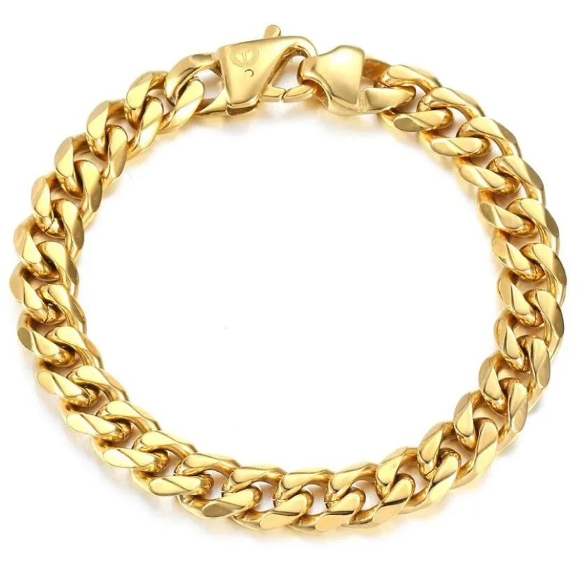 Davieslee 11mm Male Bracelet Cuban Curb Link Chain 316l Stainless Steel for Men Boys Gold Silver Color 8 9 Inch Dhb514318a
