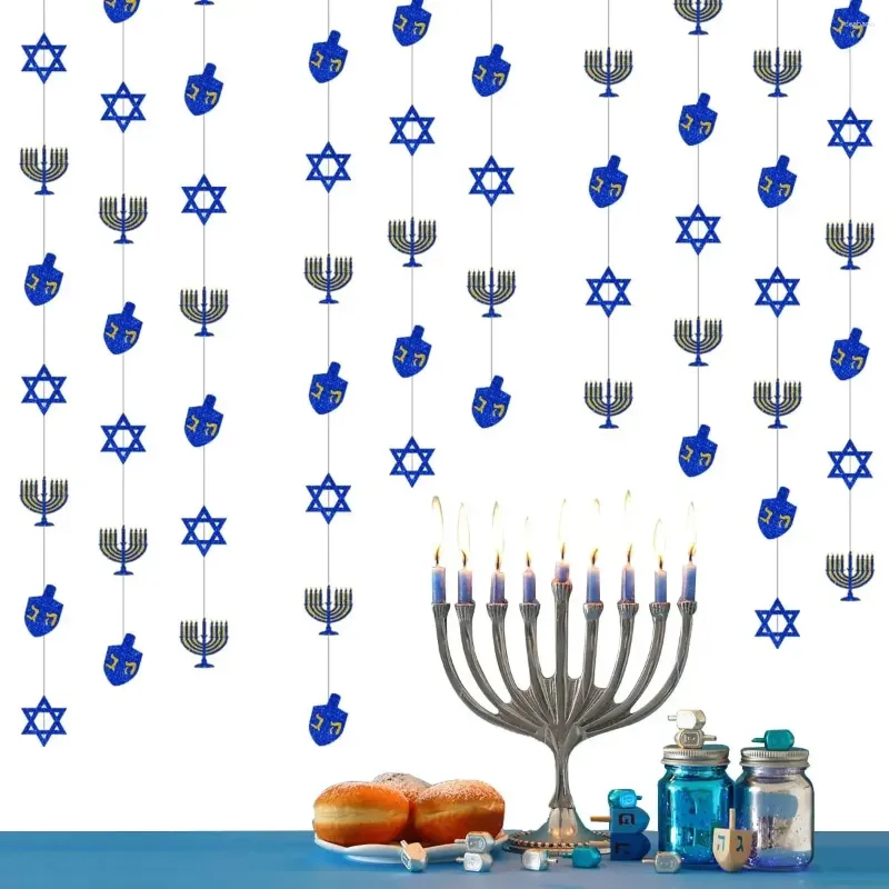 파티 장식 해피 하누카 (Hanukkah)는 드레 델 메 노라 (Dreidel Menorah) 육각형 유대인 페스티벌 스 트리머와 함께 화장