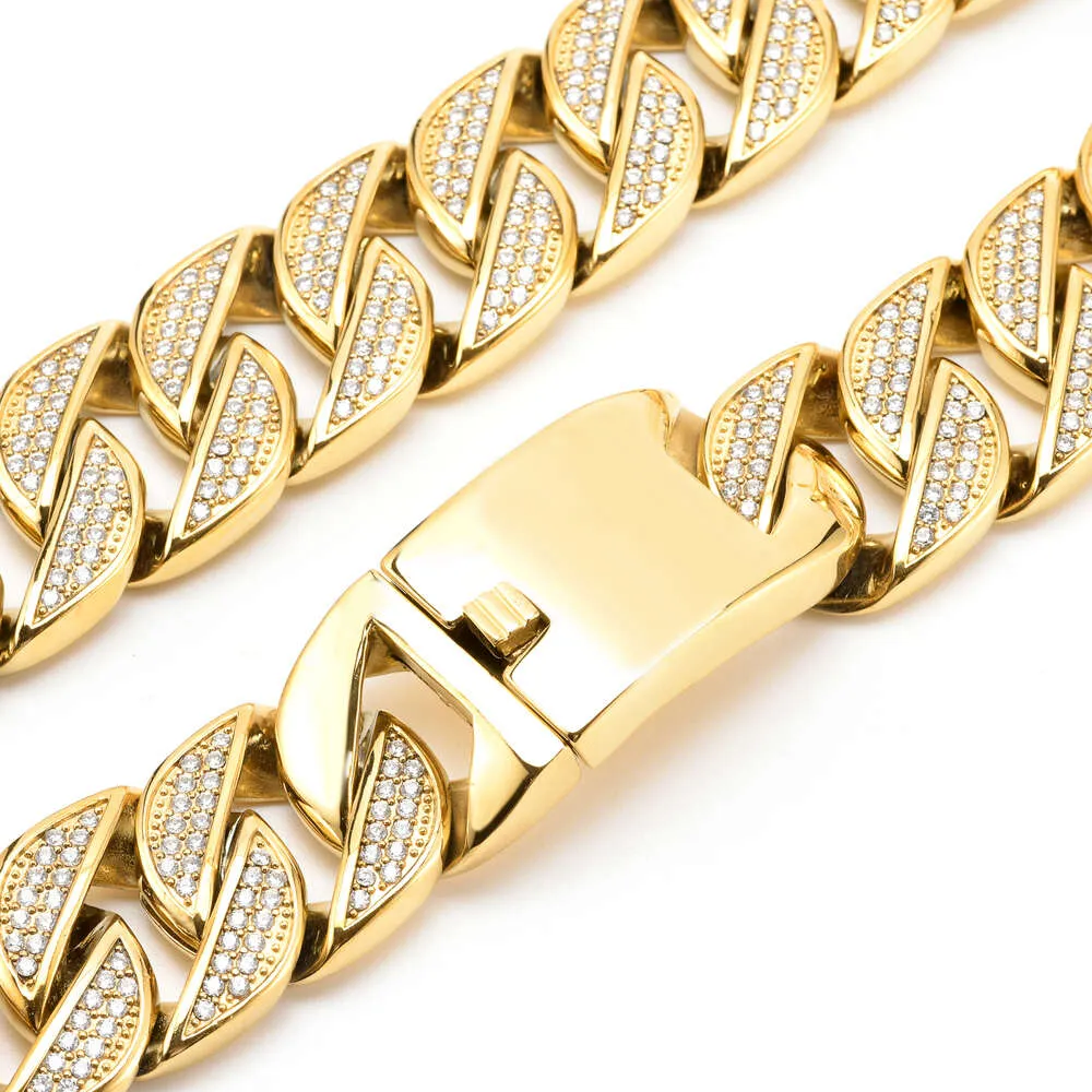 Collier ras du cou en or glacé avec diamants cubains Hip Hop Miami pour hommes, chaîne à maillons épais en Zircon, 32Mm de large