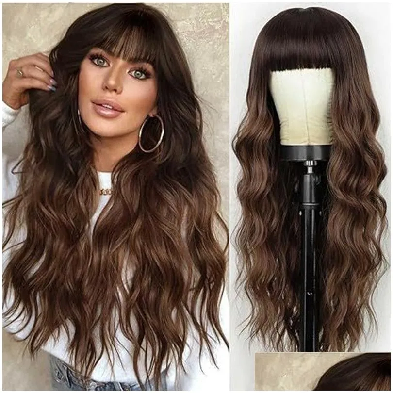 Perucas de renda longa onda profunda fl frente cabelo humano encaracolado ombre marrom feminino sintético mulheres entrega rápida produtos dhmsc