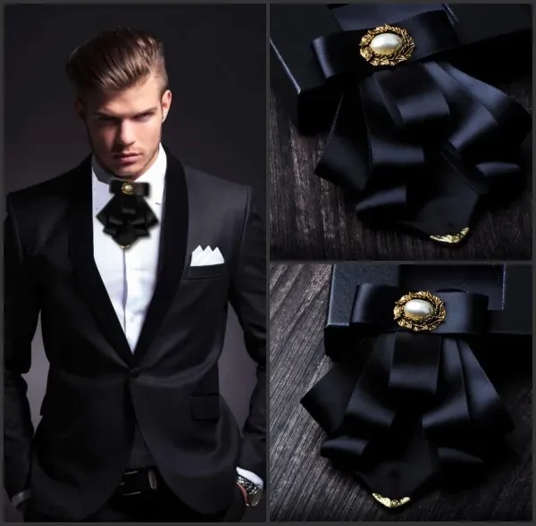 Set Neck Tie Set Iremiel British Style Multilayer Fabric Bow Wedding Groom Formell krage Skjorta klänning Lette Cravat Kläder Tillbehör