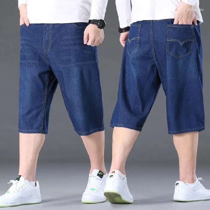 Męskie dżinsy plus rozmiar 48 50 150 kg Jeńcowe Krótkie mężczyzn Casual Cienka moda Letni spodnie Elastyczne luźne duże duże duże 5xl 6xl 7xl