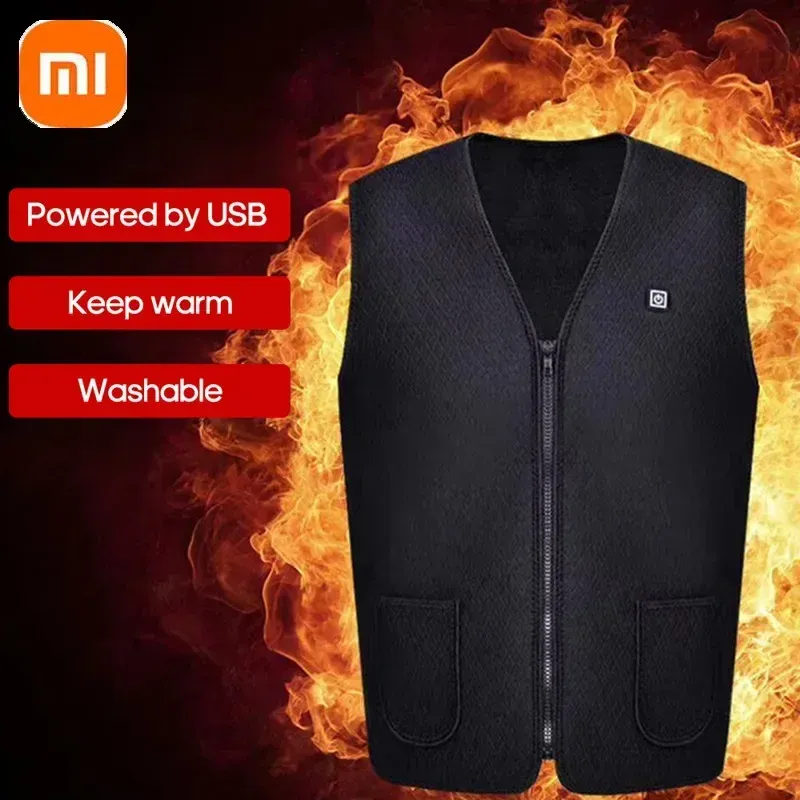 Control XIAOMI 5 Areas Men Women Heated Vest Smart Heat Cotton USB Infrared Electric Heating Thermal Winter Warm Jacket Korea Style