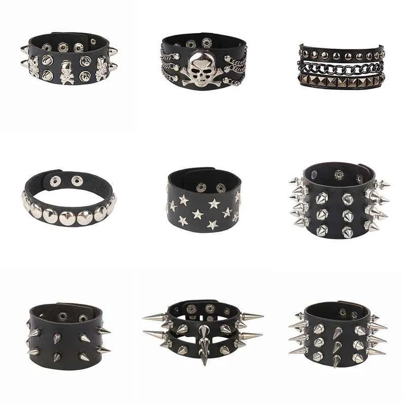 Kette 2022 Punk Niet Nachtclub Trend Armband Skelett Armband Edelstahl Gothic Multi geschichteten Modeschmuck Großhandel Q240401