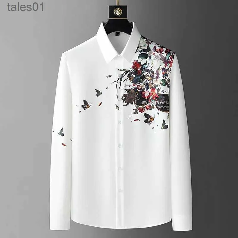 Männer Plus Tees Polos 2023 Frühling Blume Rhein Hemden Männer Slim Fit Casual Langarm Business Kleid Streetwear Social Party Tuxedo yq240401