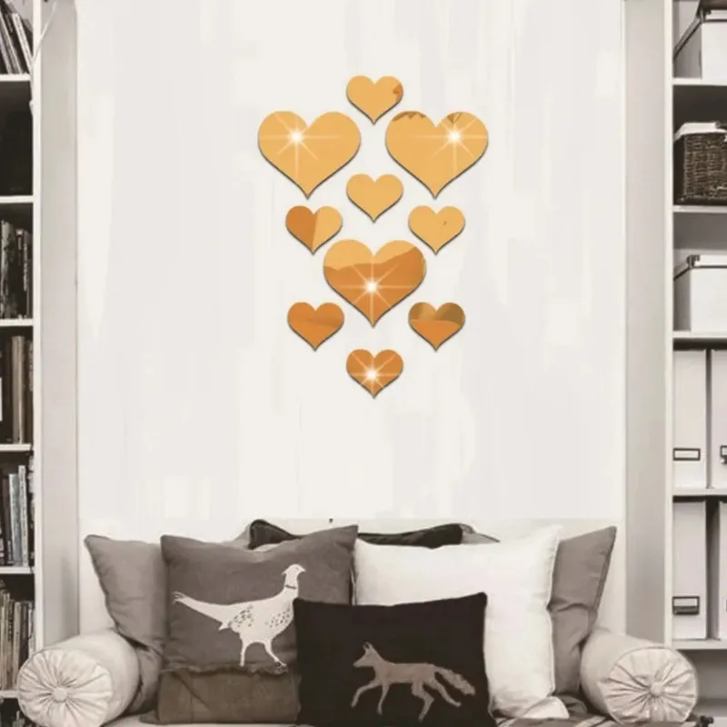 2024 10sts Love Heart Acrylic 3D Mirror Wall Sticker Mural Decal borttagbara klistermärken Mirror Mural Wall Decal Modern Art Diy Home Decor för