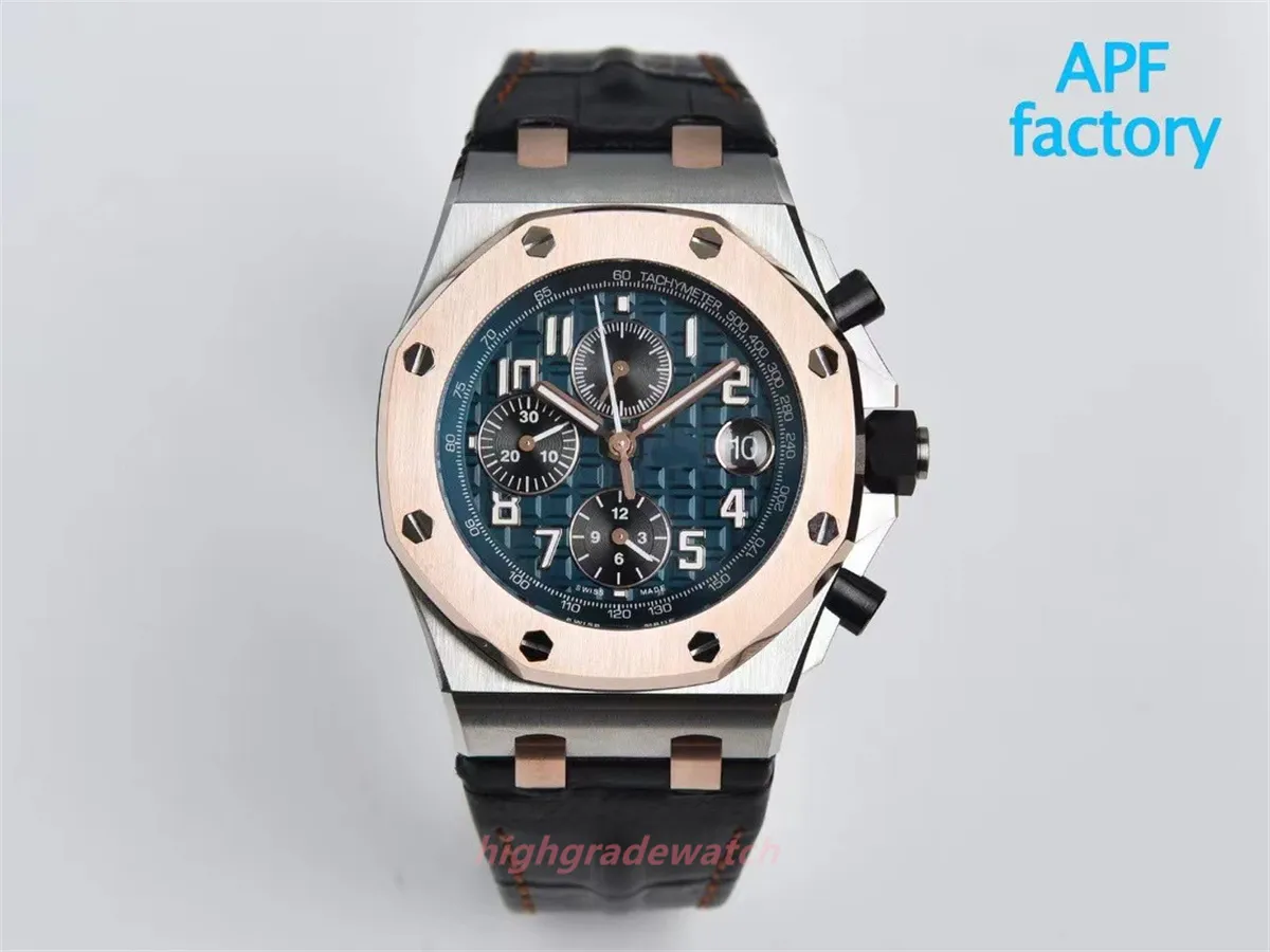 2024APF Factory Мужские часы размером 42 мм с двусторонней сапфировой линзой, ремень из натурального каучука, механизм хронографа 3126, цветная керамика, дизайнерские часы из тонкой стали 904L