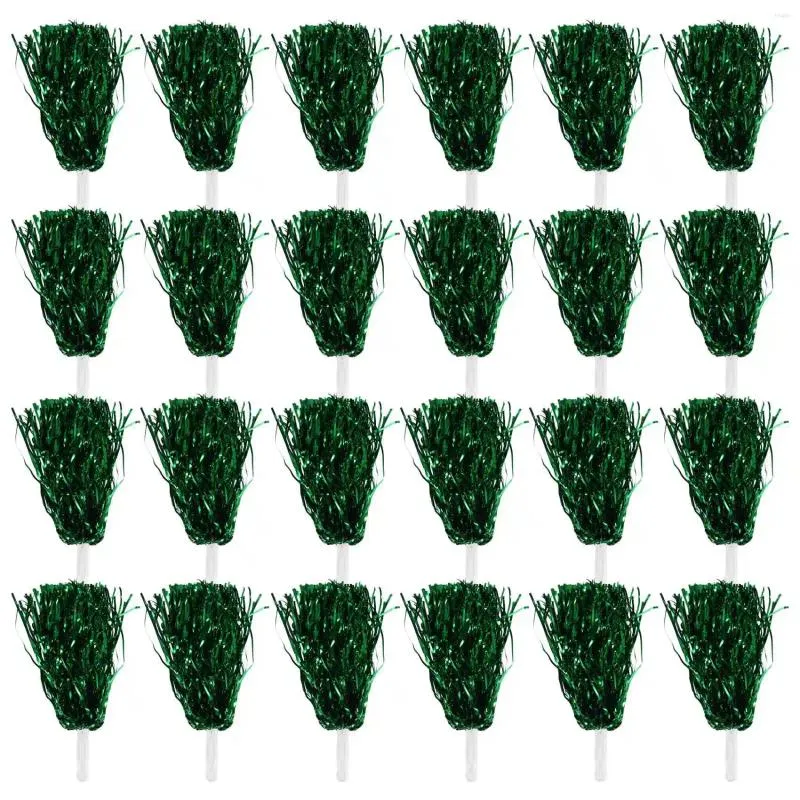 Fiori decorativi 24 pezzi Pom Pom cheerleader Lamina metallica Cheer con manico in plastica per adulti Bambini Cheerleader Party Verde