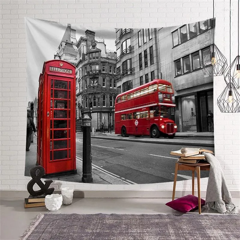 Tapissries City Landmark 3D Tapestry Wall Hanging Industrial Style Hippie Bus Bridge Print Esthetic Room Decor Carpet Dorm Decoration