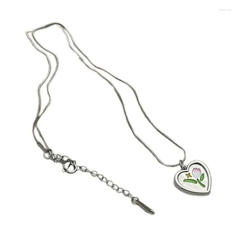 Naszyjniki wiszące łańcuch obojczyka y4qe dla kobiet dziewczęta miłosne naszyjnik w kształcie tulipy Charm Heart Choker Regulowany biżuteria zbiorowiska