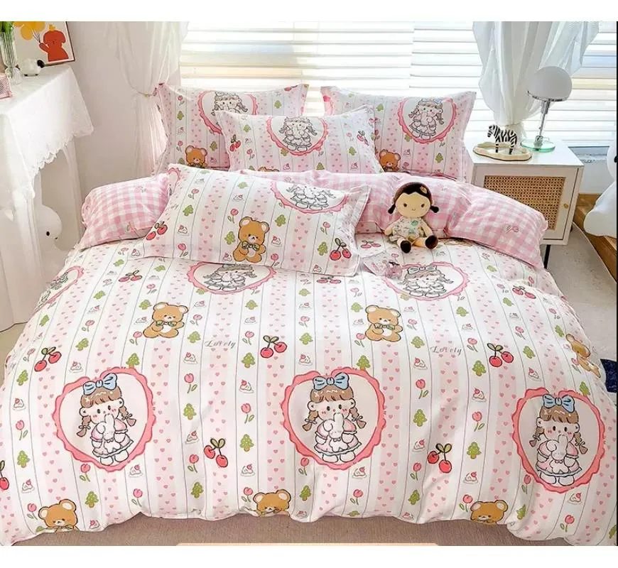 Conjuntos de roupas de cama Kids Definir Desenho de Cotton Castoon Tampa de edredão impressa 2pcs travesseiros de cama macia cama de cama de quarto de quarto têxtil B87b
