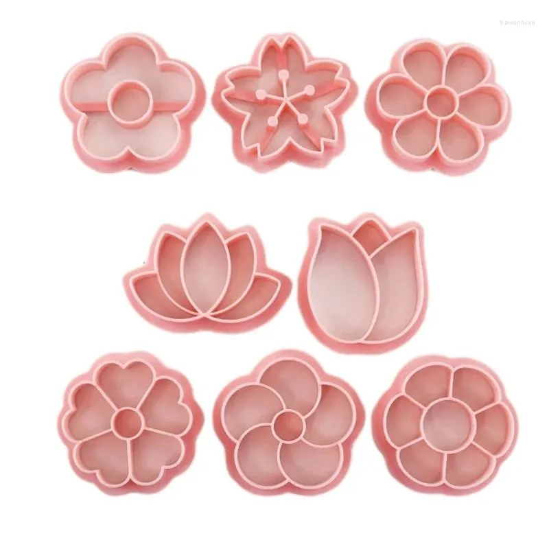 Baking Moulds 8 PCS Plastic Biscuit Molds Cookie Embossing Flower Shaped Cutters Tools Accessories