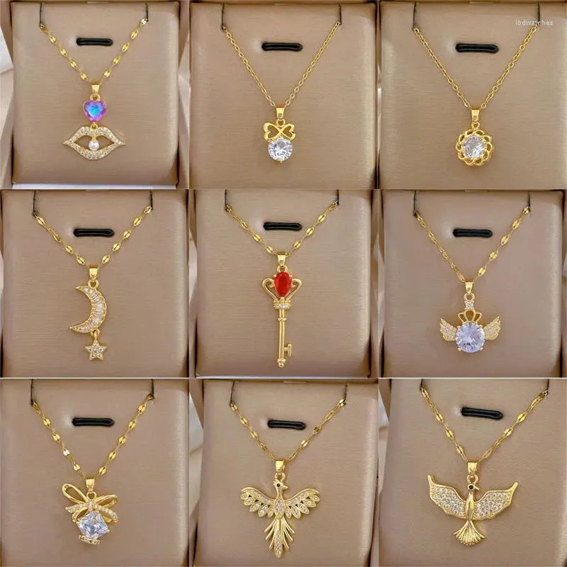 Naszyjniki wiszące lekkie luksusowe wargi klucz cyrkon Naszyjnik ze stali nierdzewnej moda geometryczna Choker biżuteria Prezenty dla kobiet dziewczęta