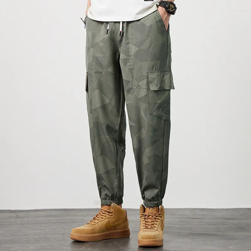 Мужские брюки, модные камуфляжные повседневные джинсы с завязками на шнурке, весна/лето