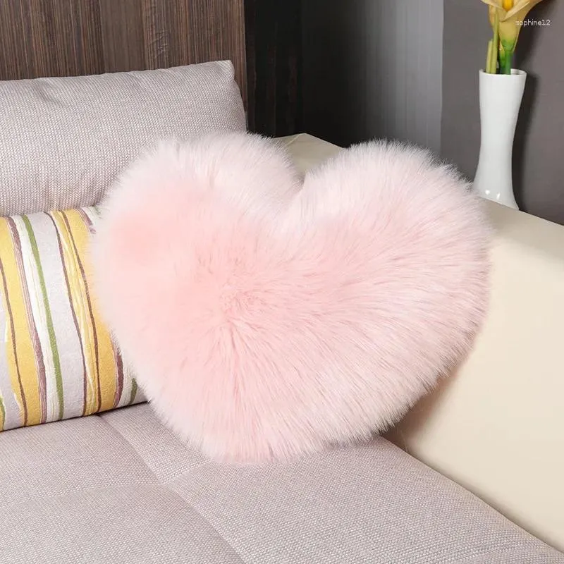 Pillow Cute Solid Color Imitation Wool Throw Heart Shaped Sofa Waist Office Seat Long Plush