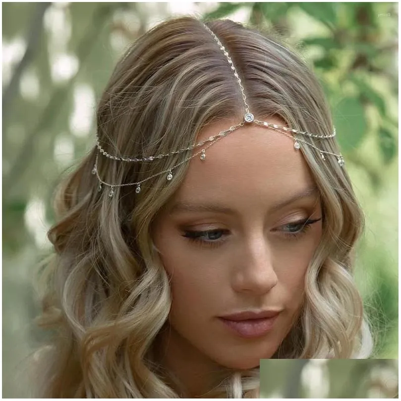 Haarspangen Haarspangen Stonefans Mode Boho Kristall Kopfkette Zubehör Elegante Kopfbedeckung Bling Braut Stirnschmuck Tropfen Delive Dhd6C