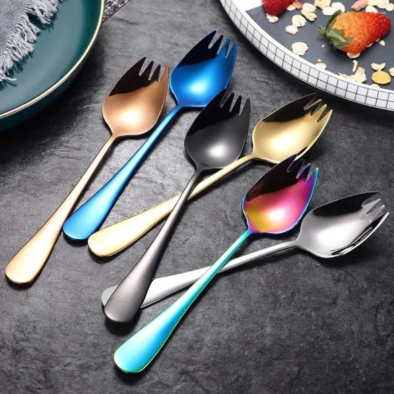 Forks Çevresel olarak gereçler Dayanıklı Hafif Paslanmaz Çelik Spork Seti 4 Paket Yeniden Kullanılabilir Metal Sporlar Dondurma Kaşıkları Meyve