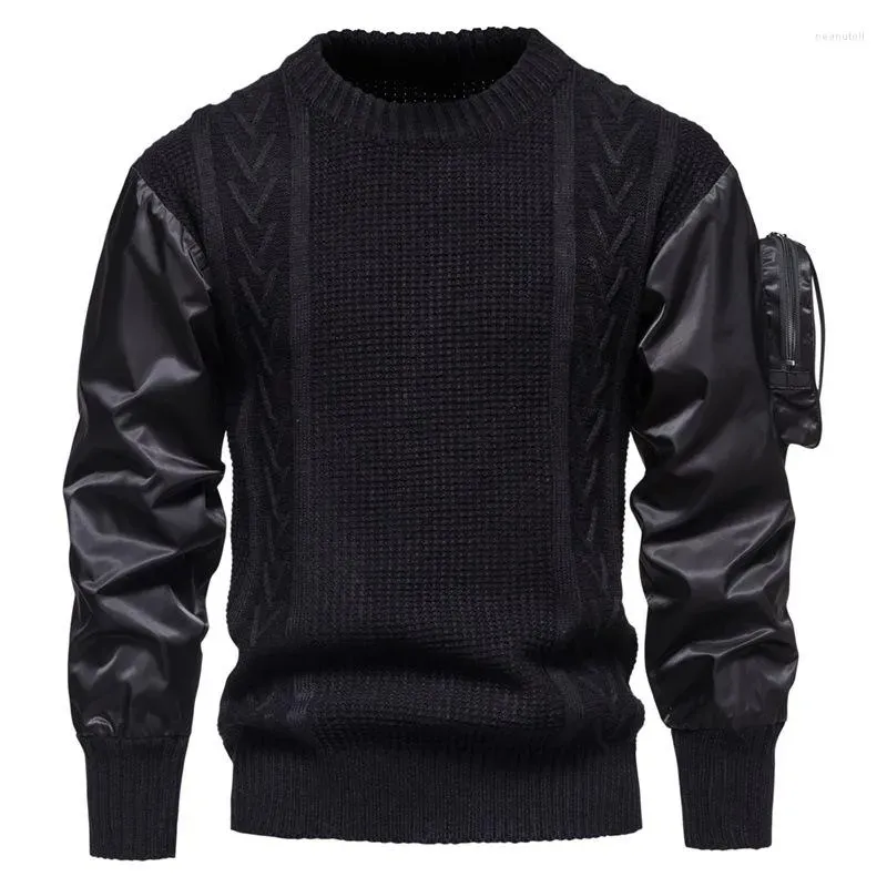 Mens Sweaters 2023 High Quality Sweater Knitted Euro Size Plover Patchwork Sleeve Pratical Arm Pocket Fashion Male Vintage Drop Delive Dh0Fg