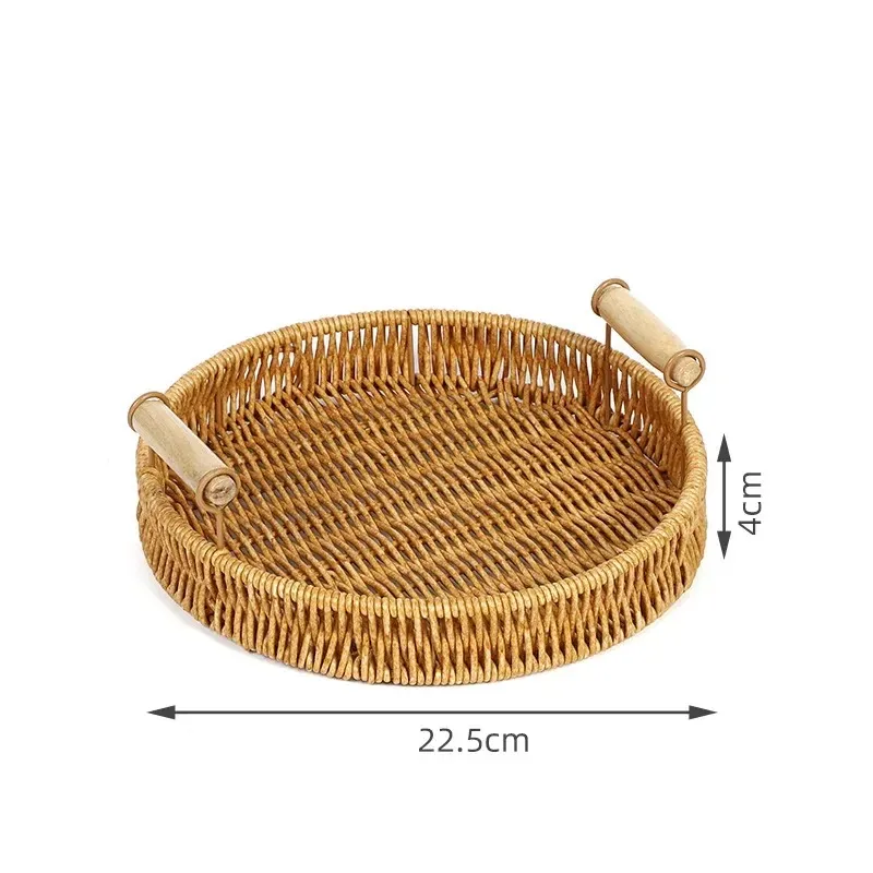 2024 Plastic Storage Tray With Handle Imitation Rattan Weaving Basket Sundries Plate Fruit Platter Tea Tray Dinner Serving Trayfor Imitation