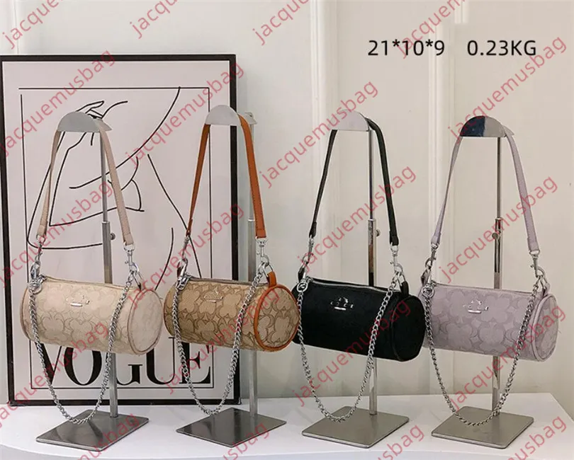 Bolso de cadena de coa para mujer Diseñador CC Bolsos de contenedores para bolígrafos Mini bolso cilíndrico Tote en forma de cilindro Jacquard de cuero Hombro cruzado Cartera de embrague Monederos Hobo