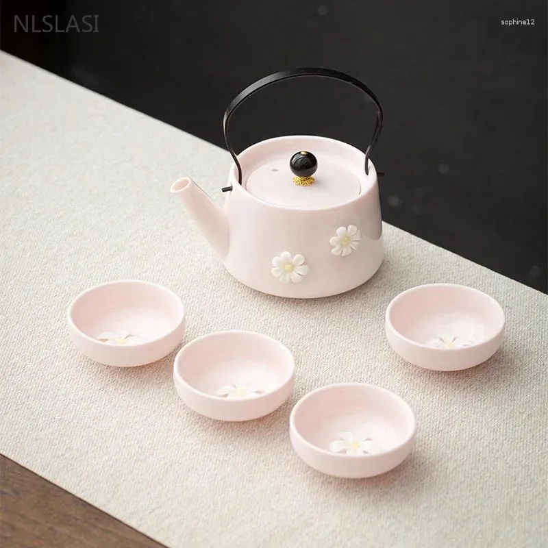 Ensembles de thé théière rose de grande capacité, fleur artisanale, joli service à thé en céramique japonaise en porcelaine, infuseur de beauté domestique