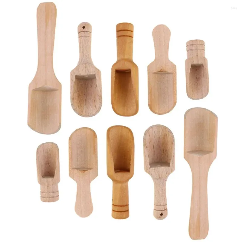 Spoons 10 Pcs Small Wooden Spoon Espresso Salt Seasoning Ice Cream Scoop Bamboo