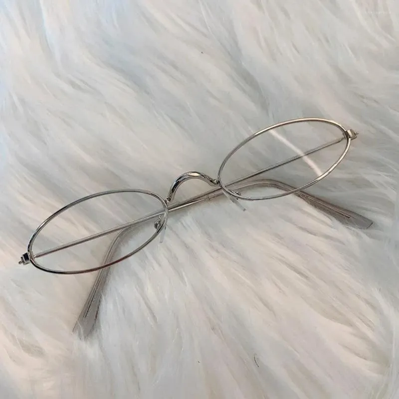 Zonnebril Y2K Kleine Ovale Metalen Bril Vrouwen Meisjes Vintage Decoratieve Brillen Anti Blauw Licht Verziend Helder Glas Leesbril