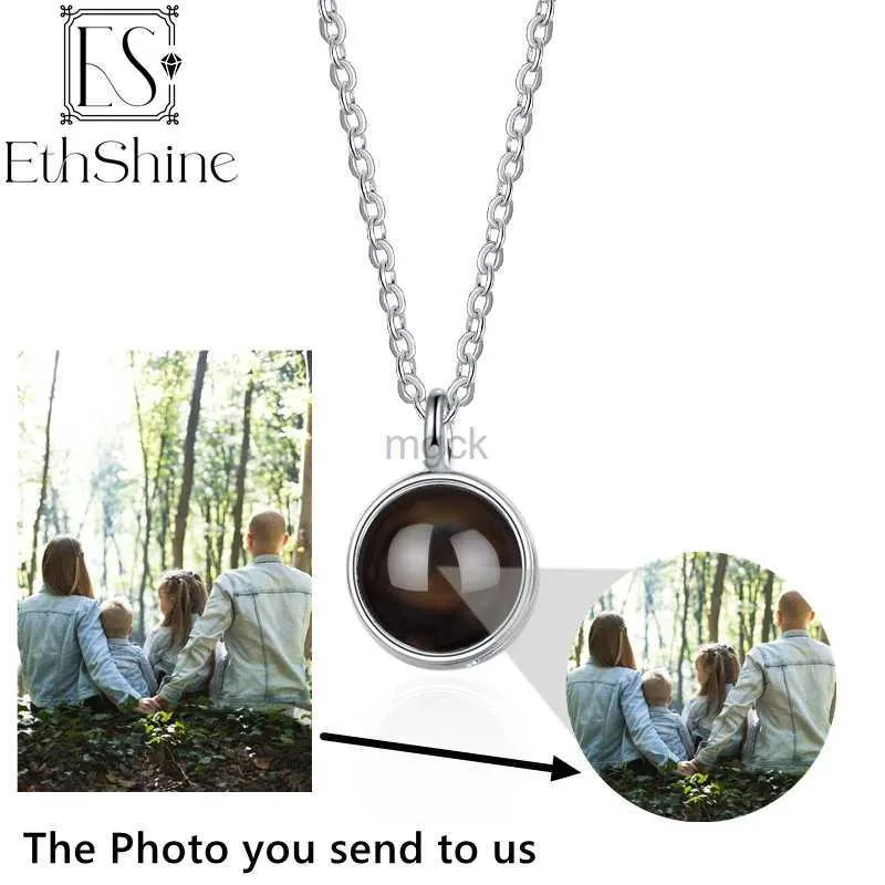 Kettingen met hanger EthShine 925 zilver Gepersonaliseerde cirkelfotoketting Fijn materiaal Geen vervaging Projectiehanger Verjaardagscadeau voor Kerstmis 240330