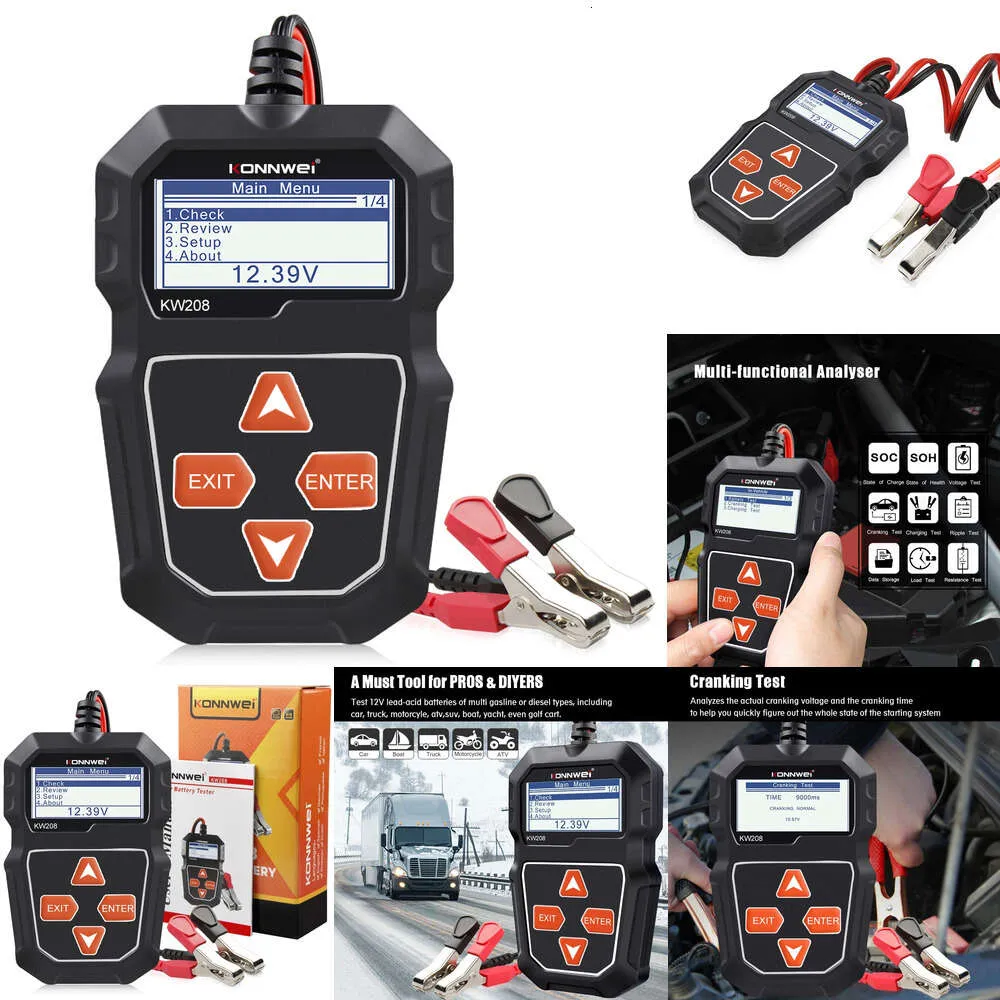 KONNWEI Kw208 Outil de diagnostic automatique Testeur de batterie de voiture 12 V 100 à 2000 Cca Testeur de circuit de charge de démarrage Analyseur de batterie Outil de batterie 12 Volts Bm550