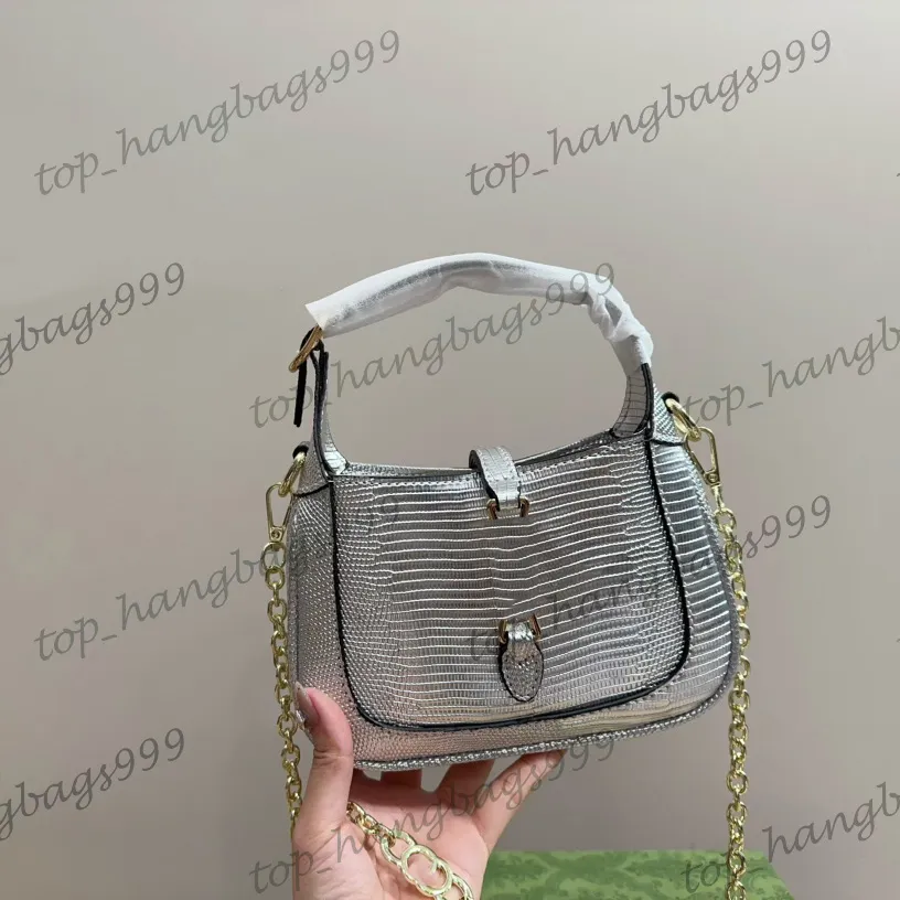 Womens Vintage Animal Print Lizard Hobo Underarm Bags With Gold Chain Crossbody Shoulder Handbags Casual OL Purse Silver Black 17X11CM