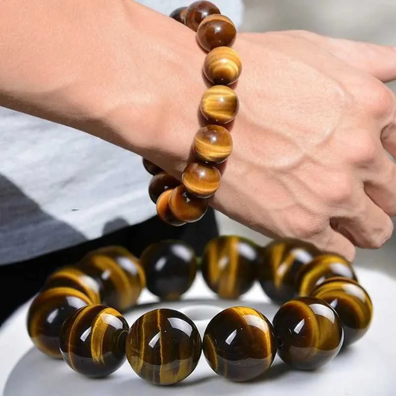 Chaîne 8/10 / 14 mm Stone Natural Bouddha Bouddha Blue Brown Tiger Eye Beads For Mens Traitement de perte de poids Bracelet Bijoux Q240401