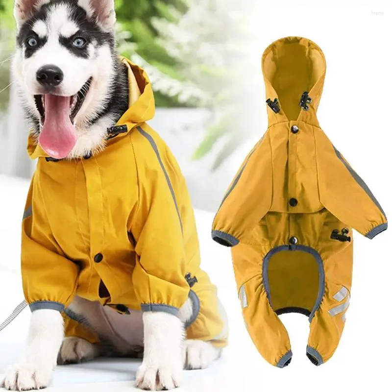 Cão vestuário capa de chuva com capuz com tira reflexiva elegante solto impermeável casaco traje ao ar livre casual quatro pernas k1n6