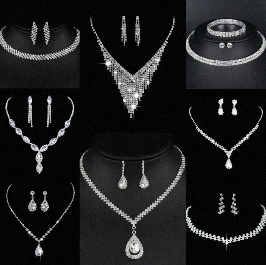 Waardevolle Lab Diamond Sieraden set Sterling Zilveren Bruiloft Ketting Oorbellen Voor Vrouwen Bruids Verlovingssieraden Cadeau e6du #