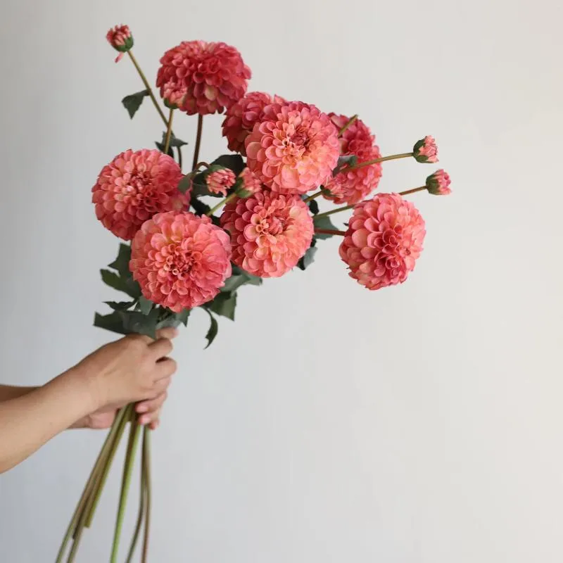 Decorative Flowers 31.6" Artificial Dahlia Blossom Branch-Dusty Coral Pink Faux Flower Stem DIY Florals|Wedding/Home Decoration/Bouquet |