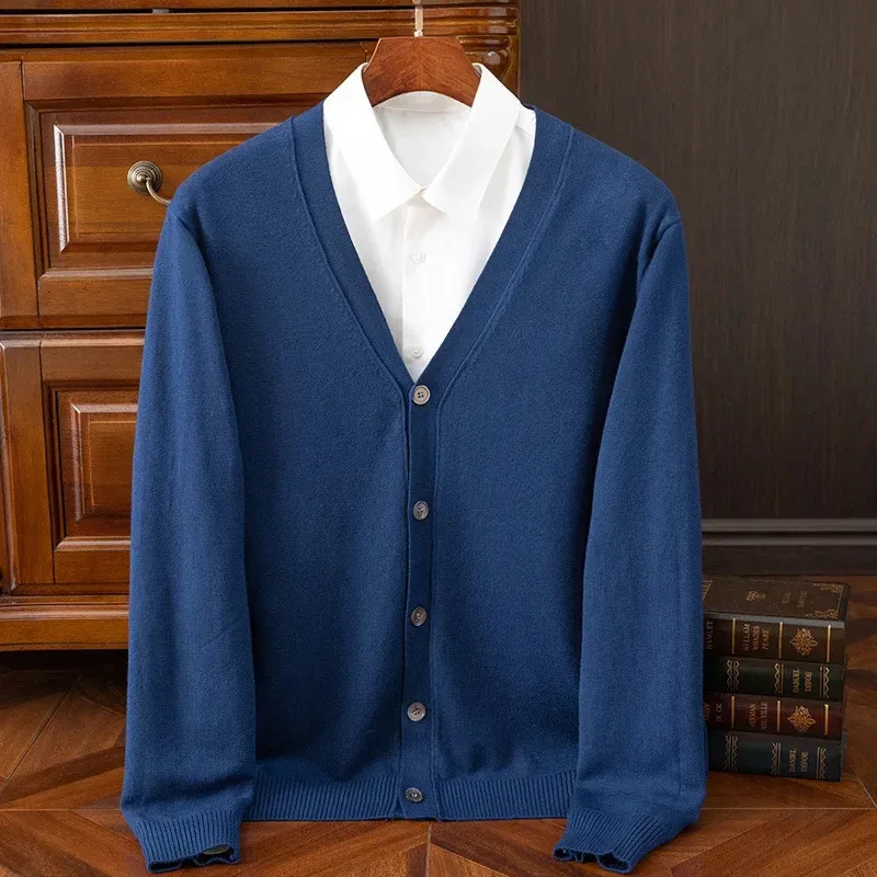 Cardigan Uomo Slim Fit Scollo A V – Maglia Leggera In Poliestere, Tinta Unita, Perfetto Per Ufficio E Tempo Libero, Taglie M-2XL